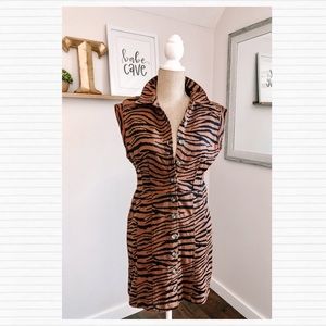 Free People Tiger Stripe Collared Button Down Animal Print Mini Dress